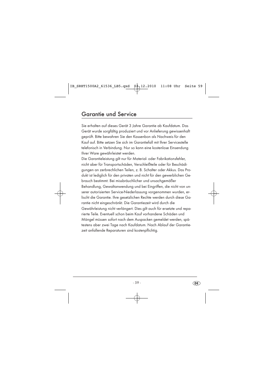 Garantie und service | Silvercrest SRHT 1500 A2 User Manual | Page 61 / 62