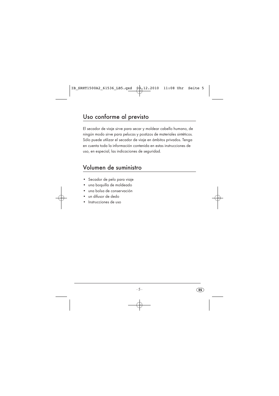Uso conforme al previsto, Volumen de suministro | Silvercrest SRHT 1500 A2 User Manual | Page 7 / 62