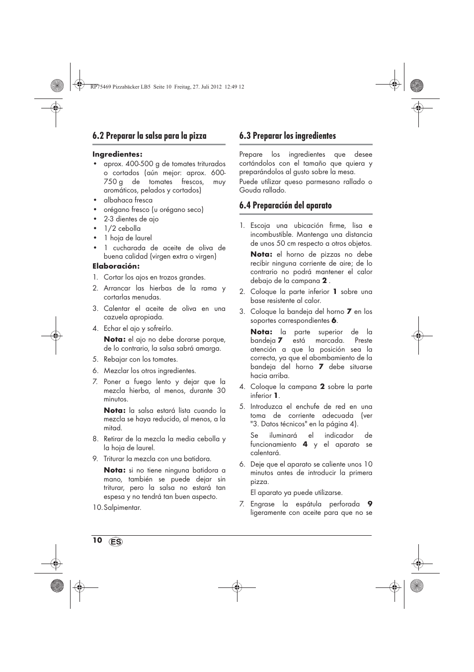 2 preparar la salsa para la pizza, 3 preparar los ingredientes, 4 preparación del aparato | Silvercrest SPB 800 A1 User Manual | Page 12 / 66