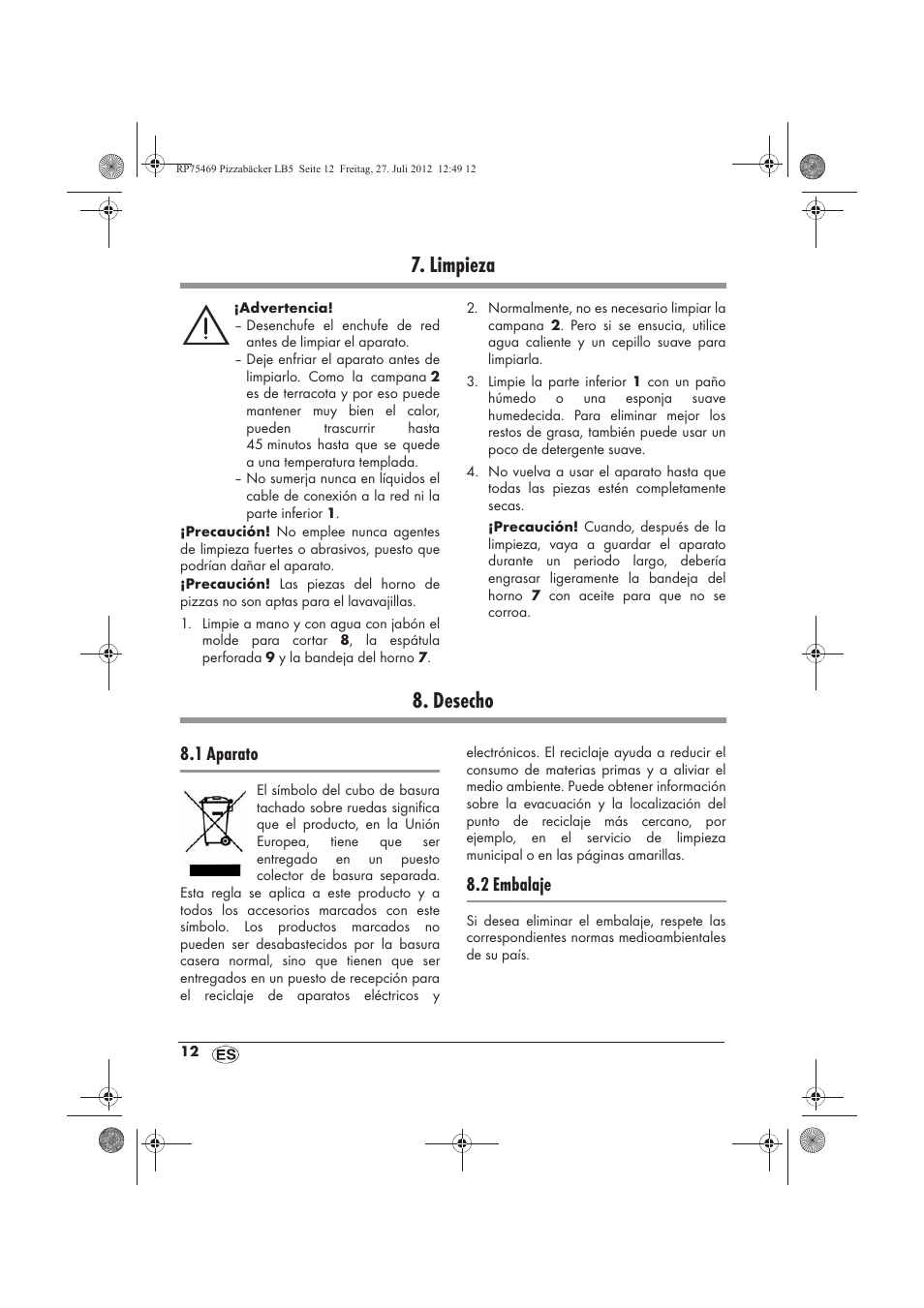 Limpieza, Desecho, 1 aparato | 2 embalaje | Silvercrest SPB 800 A1 User Manual | Page 14 / 66