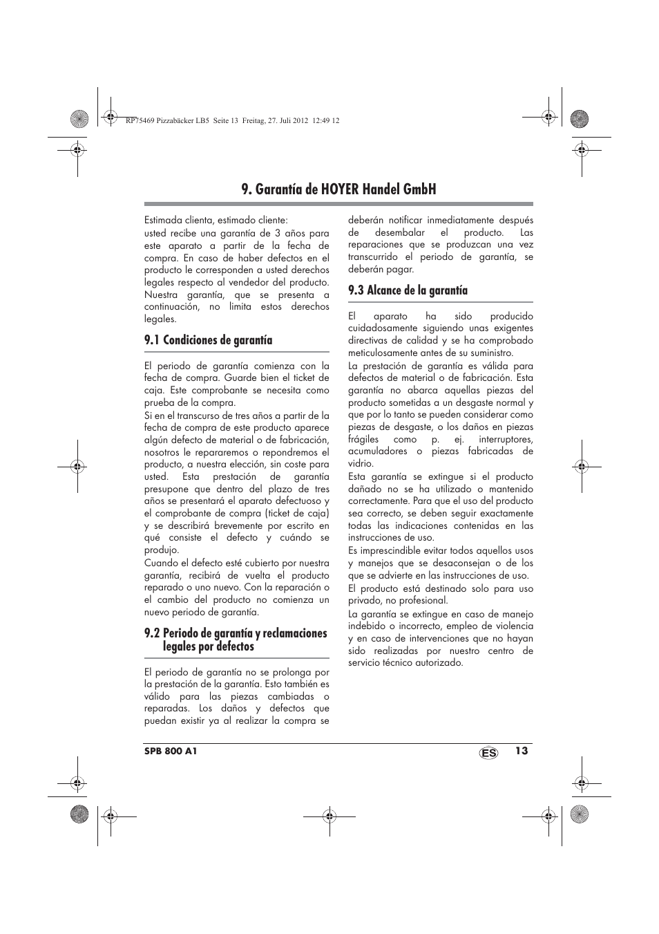 Garantía de hoyer handel gmbh | Silvercrest SPB 800 A1 User Manual | Page 15 / 66