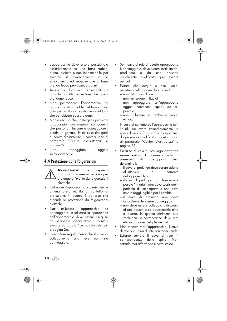4 protezione dalle folgorazioni | Silvercrest SPB 800 A1 User Manual | Page 20 / 66