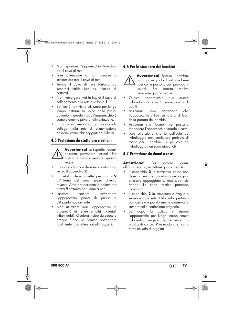 5 protezione da scottature e ustioni, 6 per la sicurezza dei bambini, 7 protezione da danni a cose | Silvercrest SPB 800 A1 User Manual | Page 21 / 66