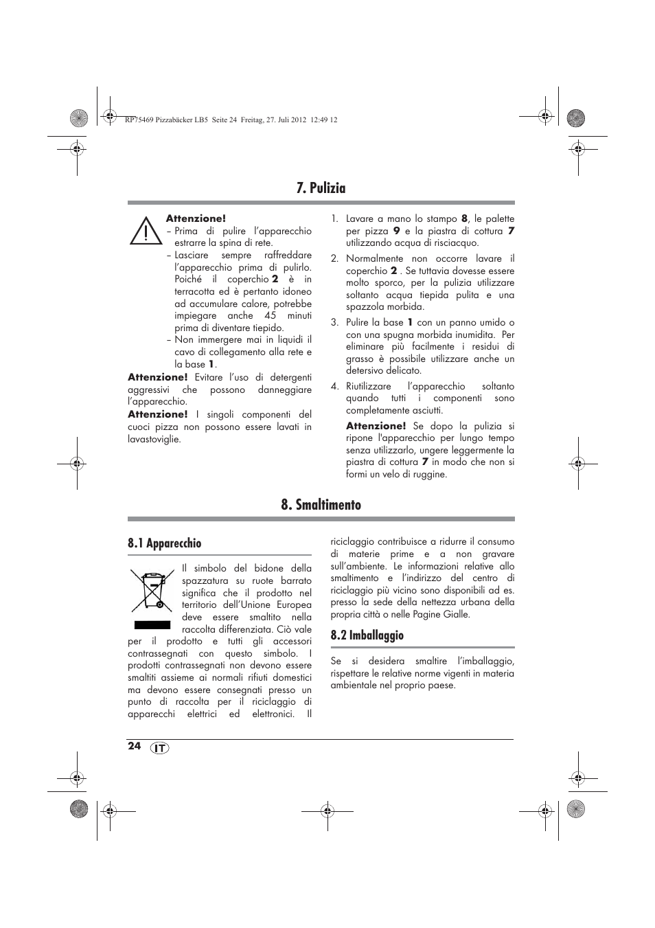 Pulizia, Smaltimento, 1 apparecchio | 2 imballaggio | Silvercrest SPB 800 A1 User Manual | Page 26 / 66