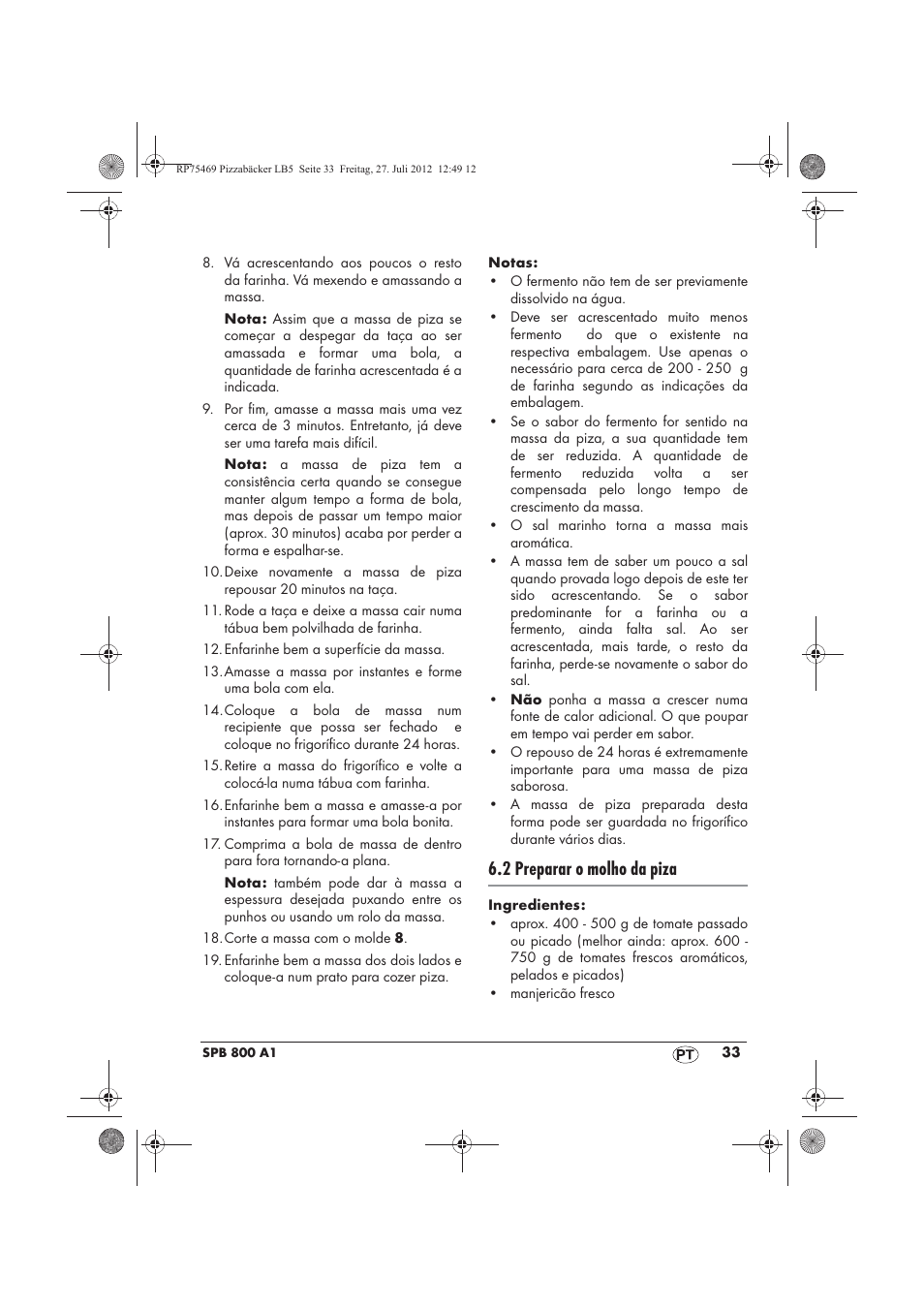 2 preparar o molho da piza | Silvercrest SPB 800 A1 User Manual | Page 35 / 66