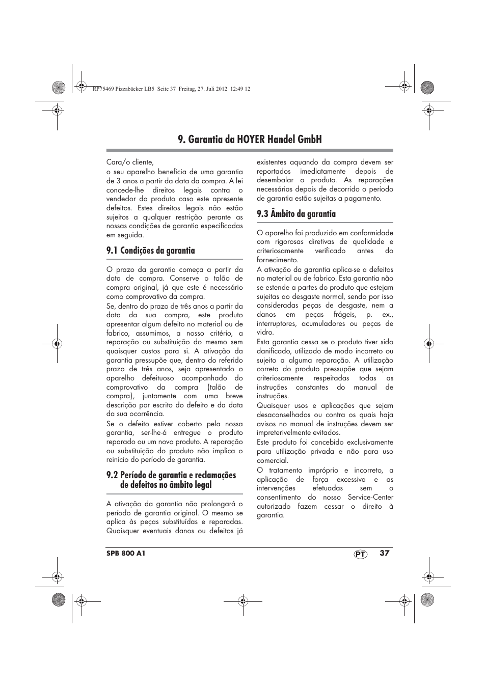 Garantia da hoyer handel gmbh | Silvercrest SPB 800 A1 User Manual | Page 39 / 66