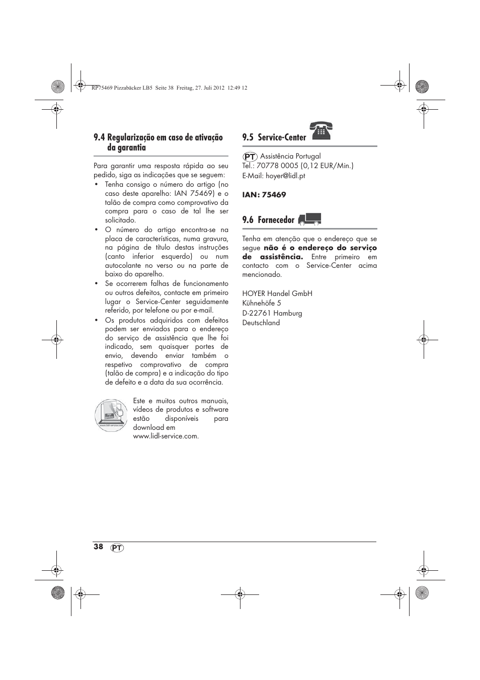 4 regularização em caso de ativação da garantia, 5 service-center, 6 fornecedor | Silvercrest SPB 800 A1 User Manual | Page 40 / 66