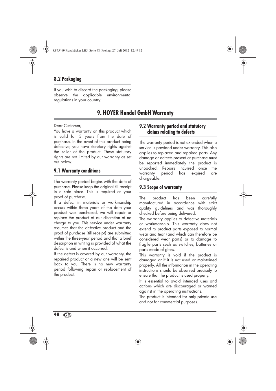 Hoyer handel gmbh warranty | Silvercrest SPB 800 A1 User Manual | Page 50 / 66