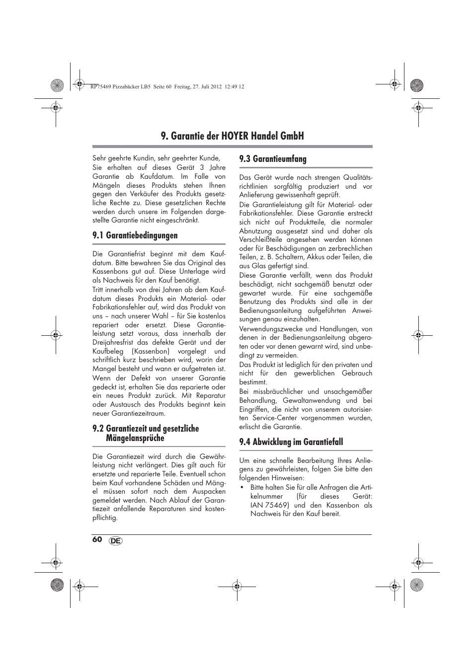 Garantie der hoyer handel gmbh | Silvercrest SPB 800 A1 User Manual | Page 62 / 66