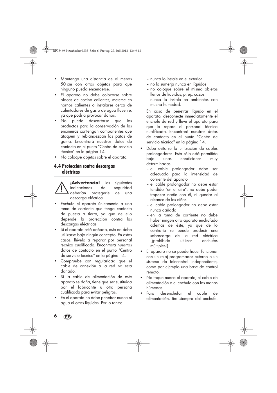 4 protección contra descargas eléctricas | Silvercrest SPB 800 A1 User Manual | Page 8 / 66