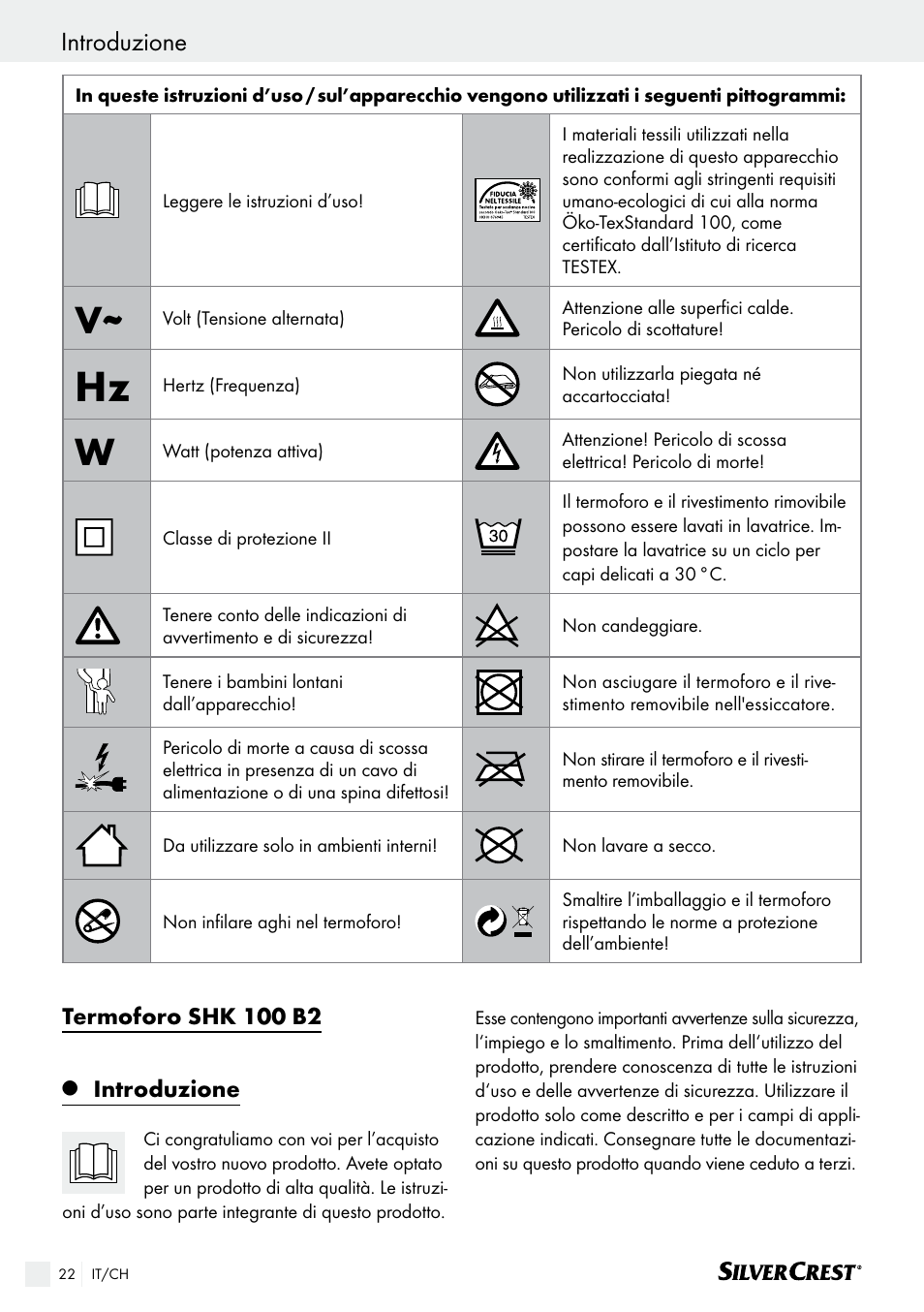 Introduzione, Termoforo shk 100 b2 | Silvercrest SHK 100 B2 User Manual | Page 22 / 44