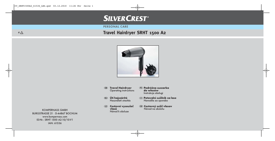 Silvercrest SRHT 1500 A2 User Manual | 73 pages