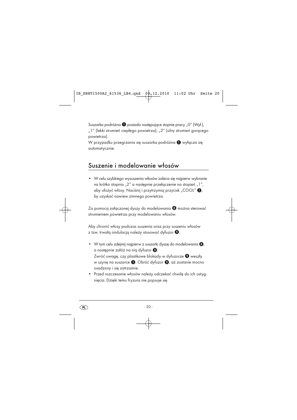 Suszenie i modelowanie włosów | Silvercrest SRHT 1500 A2 User Manual | Page 22 / 73