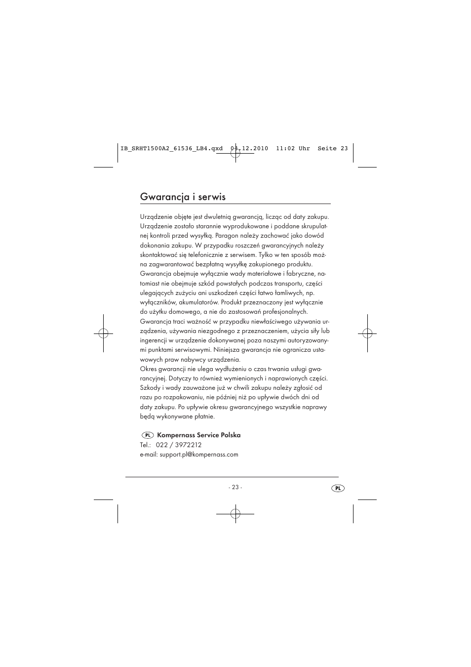 Gwarancja i serwis | Silvercrest SRHT 1500 A2 User Manual | Page 25 / 73