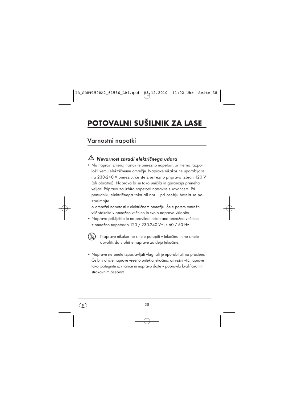 Potovalni sušilnik za lase, Varnostni napotki | Silvercrest SRHT 1500 A2 User Manual | Page 40 / 73