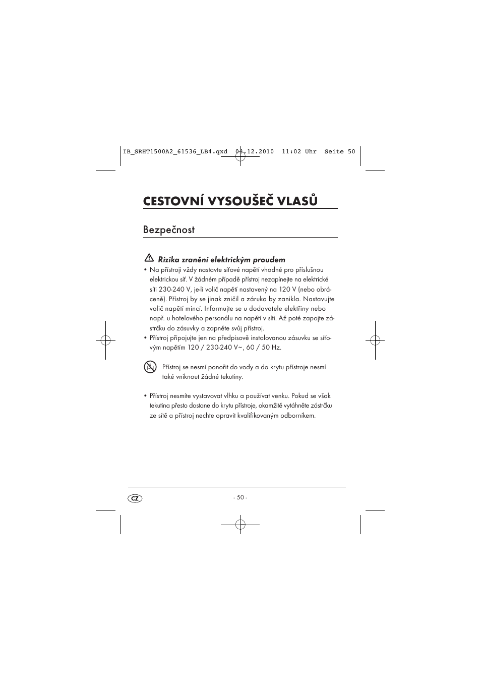 Cestovní vysoušeč vlasů, Bezpečnost | Silvercrest SRHT 1500 A2 User Manual | Page 52 / 73