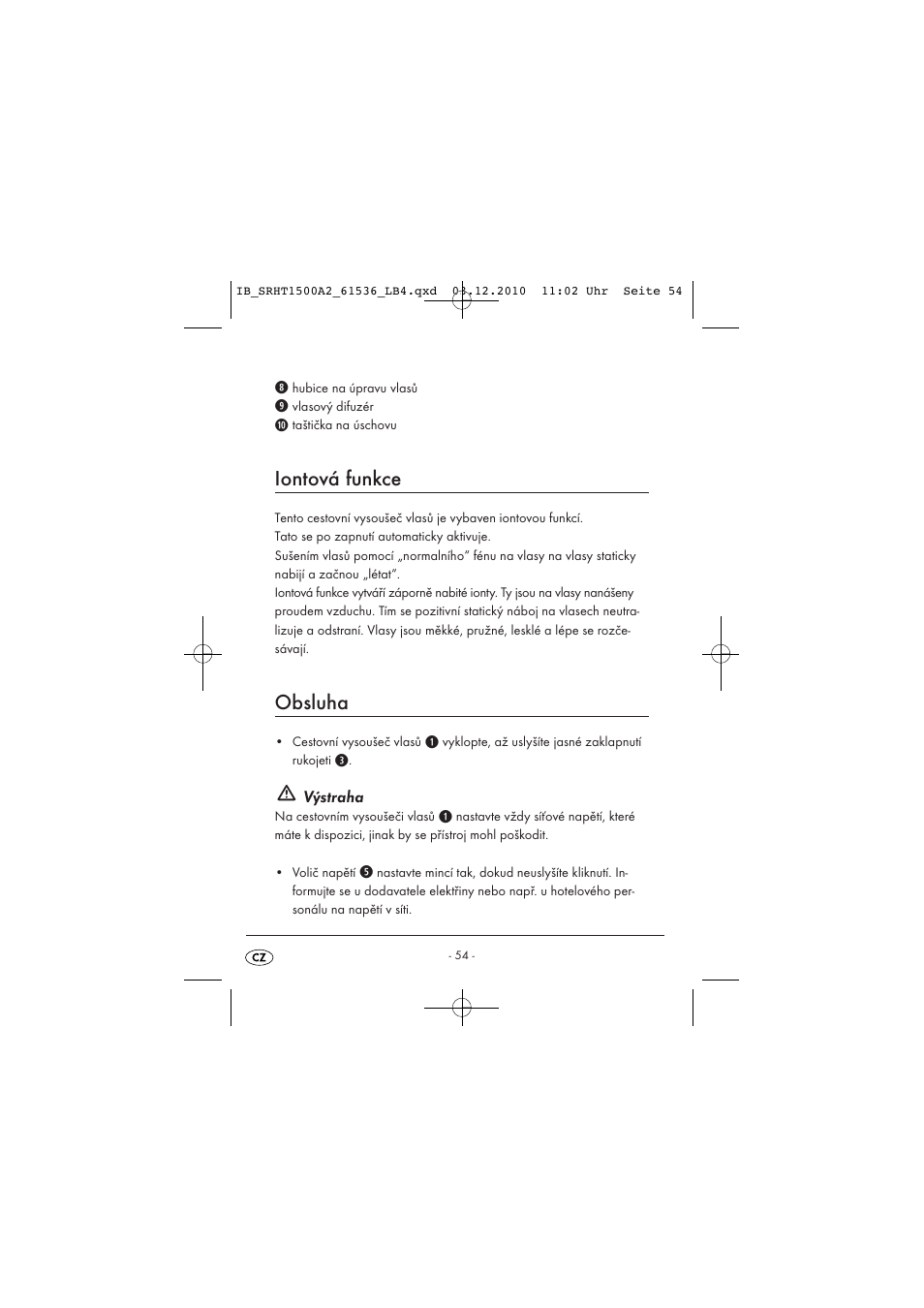 Iontová funkce, Obsluha | Silvercrest SRHT 1500 A2 User Manual | Page 56 / 73