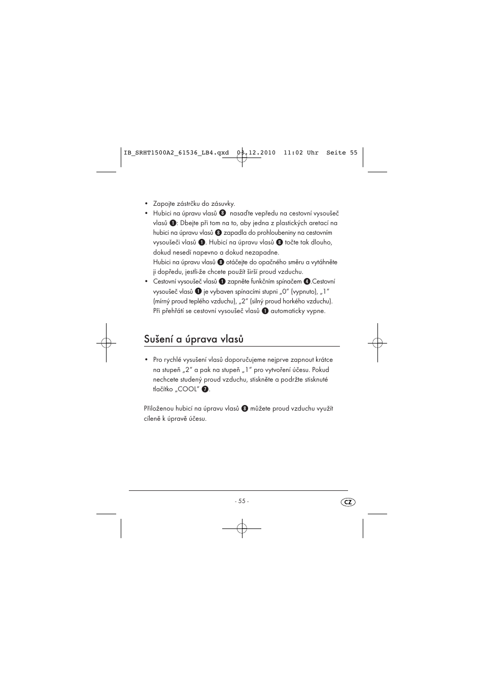 Sušení a úprava vlasů | Silvercrest SRHT 1500 A2 User Manual | Page 57 / 73