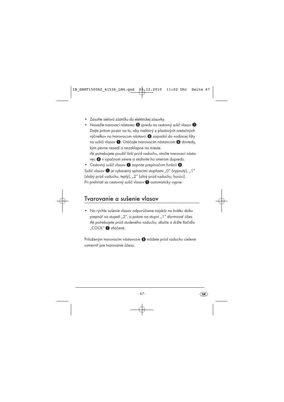 Tvarovanie a sušenie vlasov | Silvercrest SRHT 1500 A2 User Manual | Page 69 / 73