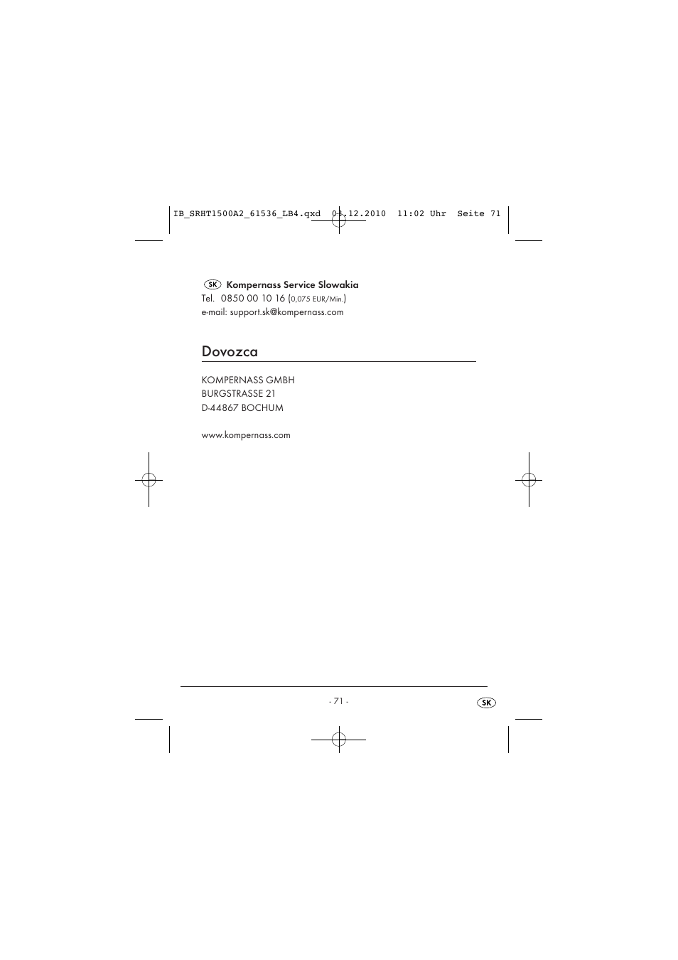 Dovozca | Silvercrest SRHT 1500 A2 User Manual | Page 73 / 73