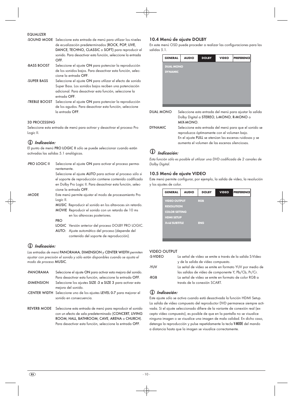 Indicación, 4 menú de ajuste dolby, 5 menú de ajuste video | Silvercrest SHDP 5.1 A1 User Manual | Page 12 / 98