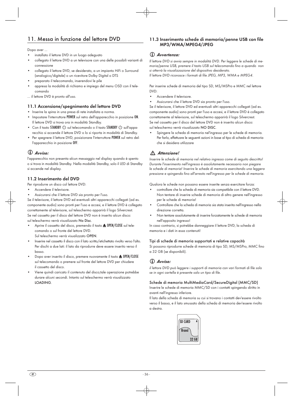 Messa in funzione del lettore dvd, Avviso, Avvertenza | Attenzione | Silvercrest SHDP 5.1 A1 User Manual | Page 38 / 98