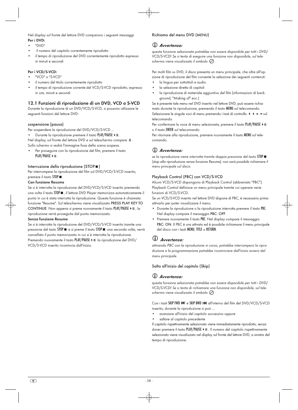 Avvertenza | Silvercrest SHDP 5.1 A1 User Manual | Page 40 / 98