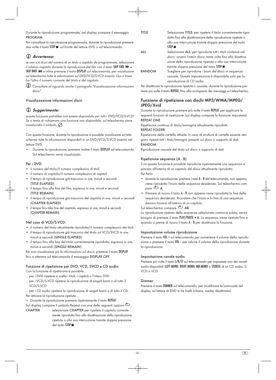 Avvertenza, Suggerimento | Silvercrest SHDP 5.1 A1 User Manual | Page 43 / 98
