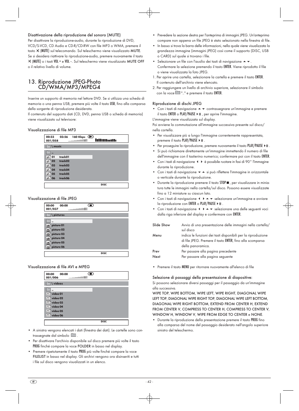Riproduzione jpeg-photo cd/wma/mp3/mpeg4 | Silvercrest SHDP 5.1 A1 User Manual | Page 44 / 98
