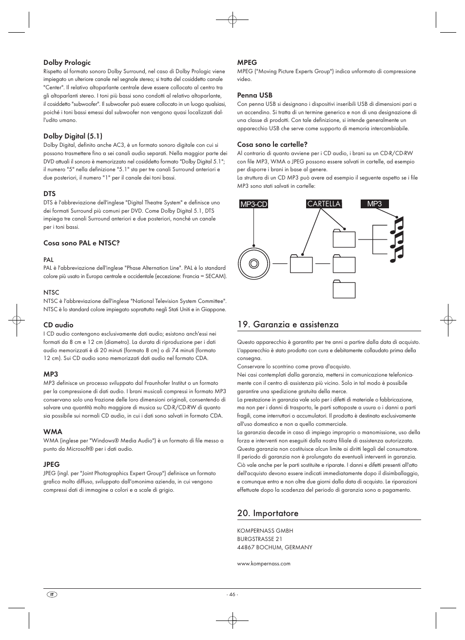 Garanzia e assistenza, Importatore, Cartella | Silvercrest SHDP 5.1 A1 User Manual | Page 48 / 98