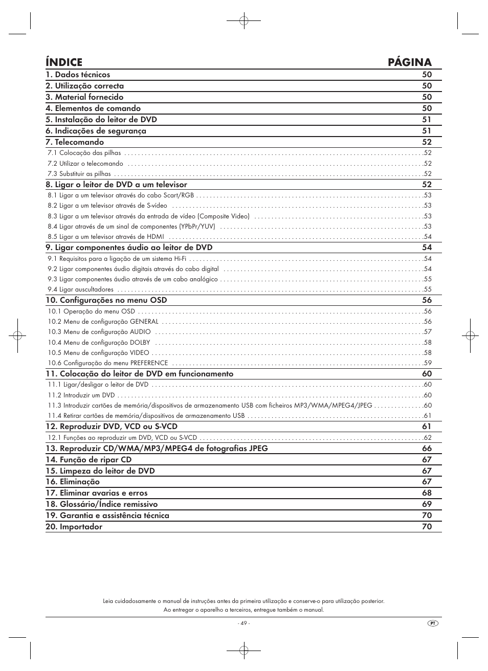 Índice página | Silvercrest SHDP 5.1 A1 User Manual | Page 51 / 98