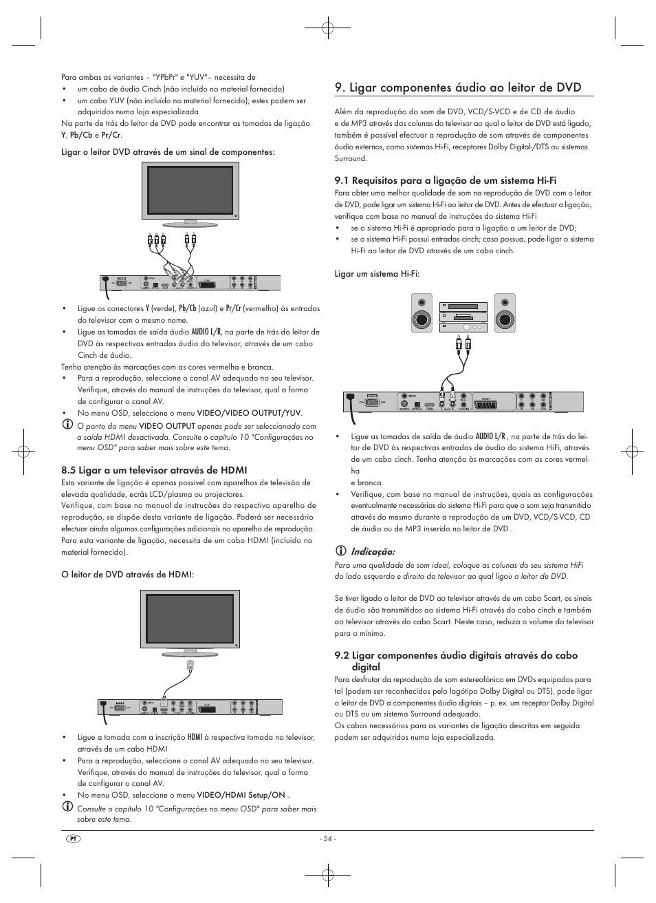 Ligar componentes áudio ao leitor de dvd, Indicação | Silvercrest SHDP 5.1 A1 User Manual | Page 56 / 98