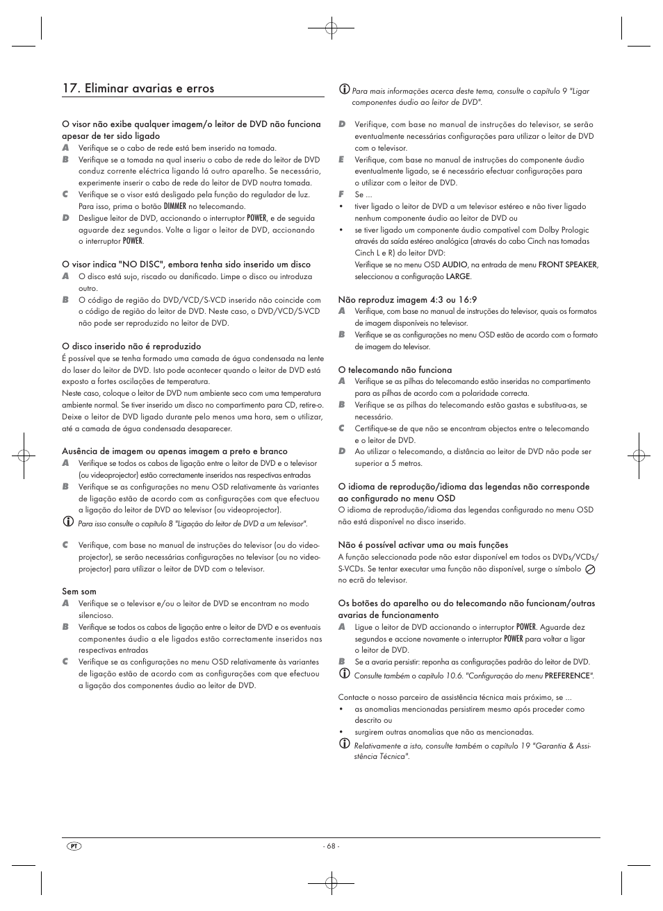 Eliminar avarias e erros | Silvercrest SHDP 5.1 A1 User Manual | Page 70 / 98