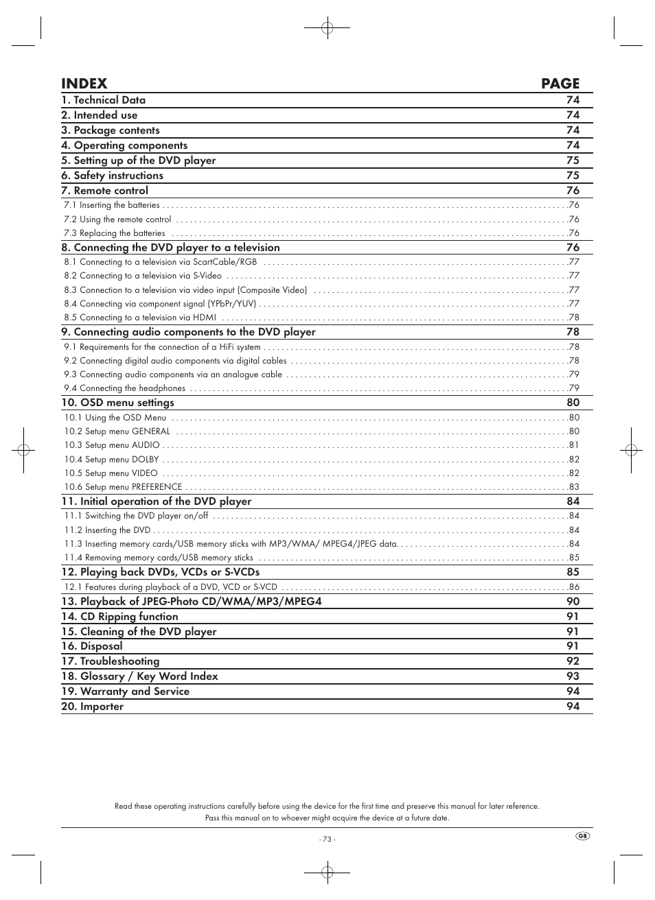 Index page | Silvercrest SHDP 5.1 A1 User Manual | Page 75 / 98