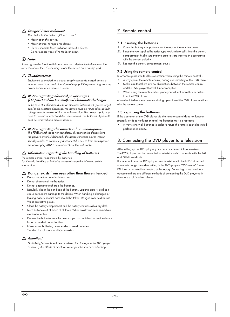 Remote control, Connecting the dvd player to a television | Silvercrest SHDP 5.1 A1 User Manual | Page 78 / 98