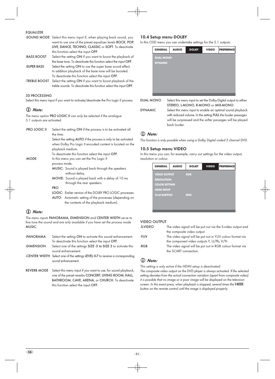 4 setup menu dolby, 5 setup menu video | Silvercrest SHDP 5.1 A1 User Manual | Page 84 / 98