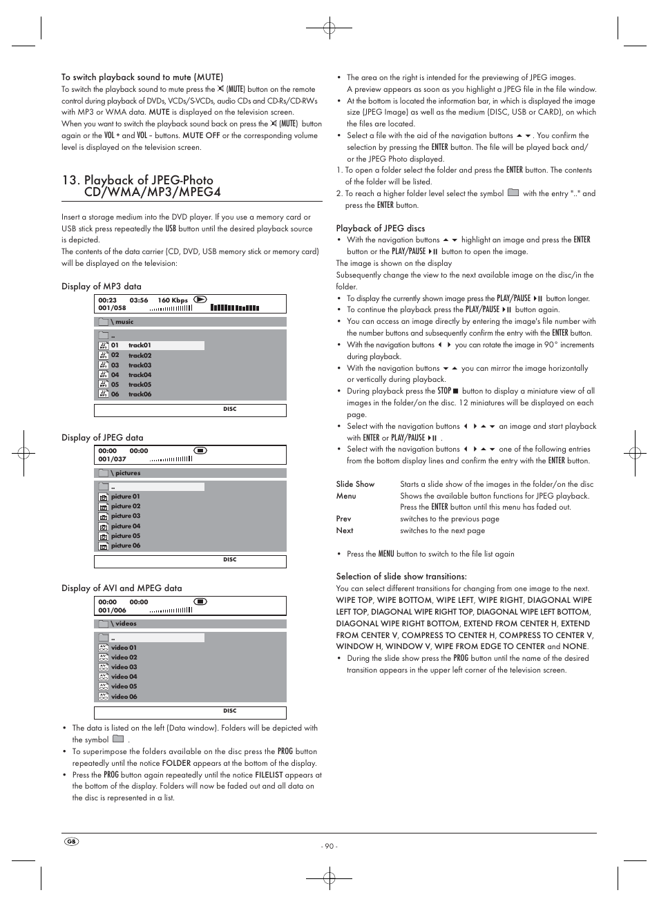Playback of jpeg-photo cd/wma/mp3/mpeg4 | Silvercrest SHDP 5.1 A1 User Manual | Page 92 / 98