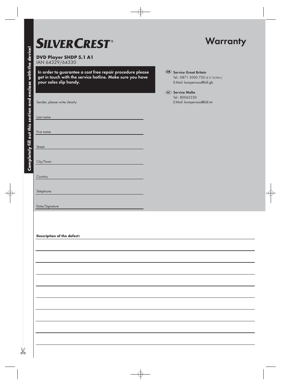 Warranty | Silvercrest SHDP 5.1 A1 User Manual | Page 97 / 98