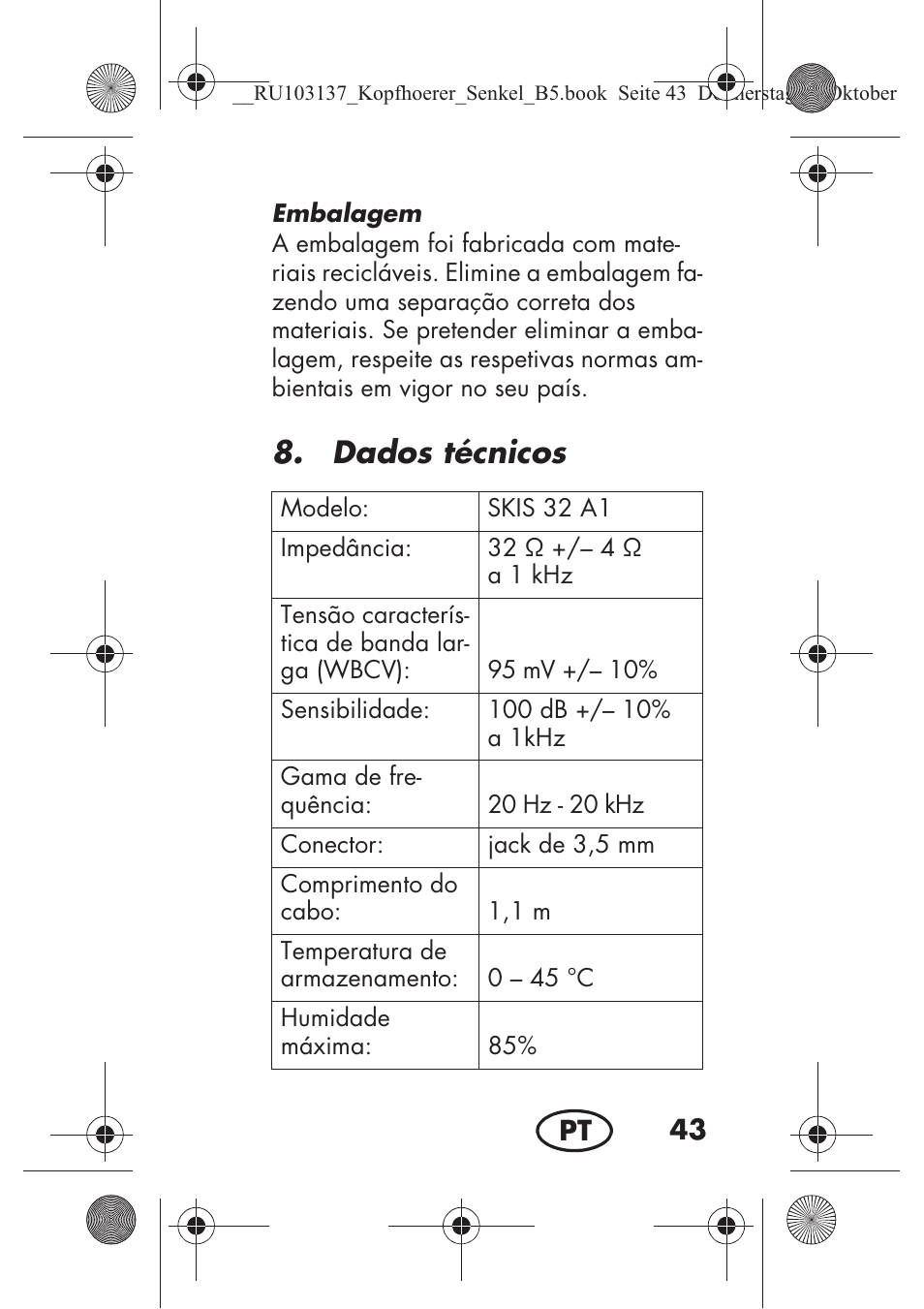 Dados técnicos | Silvercrest SKIS 32 A1 User Manual | Page 45 / 82