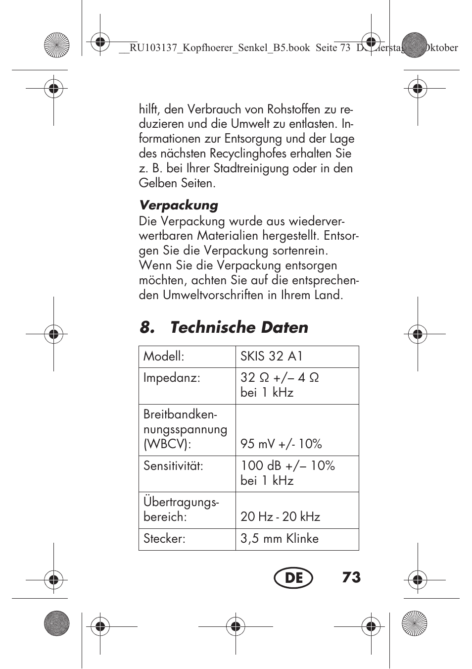 Technische daten | Silvercrest SKIS 32 A1 User Manual | Page 75 / 82
