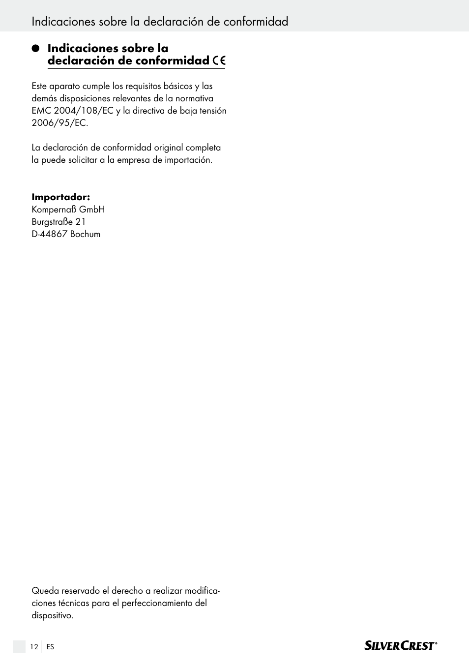 Indicaciones sobre la declaración de conformidad | Silvercrest SHK 100 B2 User Manual | Page 12 / 45