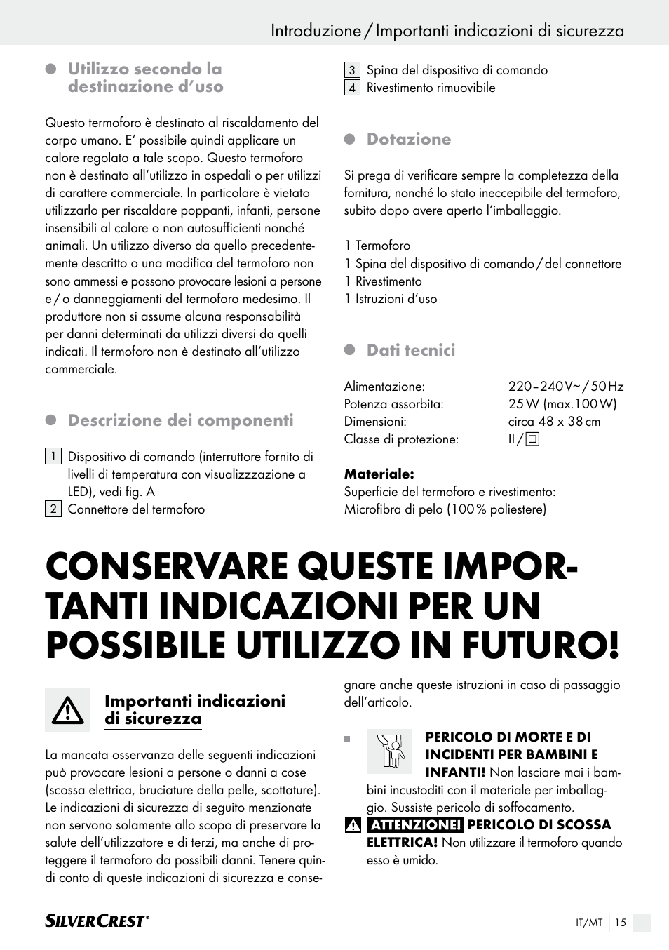 Introduzione / importanti indicazioni di sicurezza | Silvercrest SHK 100 B2 User Manual | Page 15 / 45