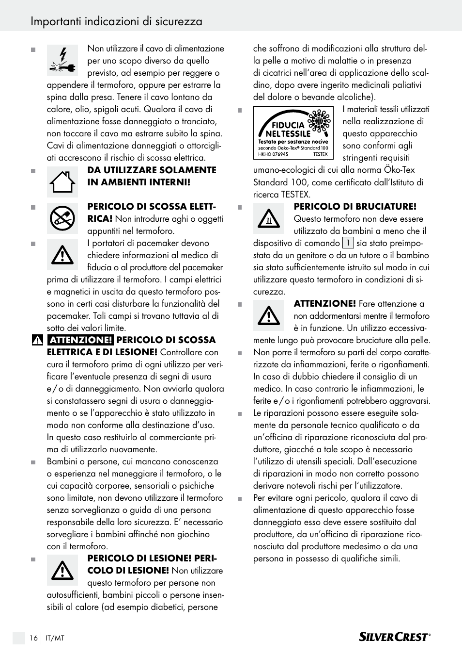 Importanti indicazioni di sicurezza | Silvercrest SHK 100 B2 User Manual | Page 16 / 45