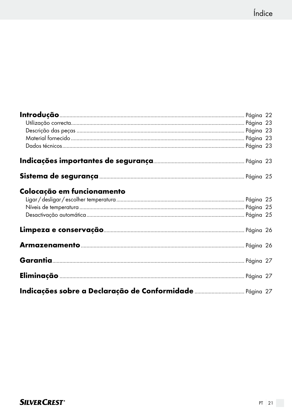 Índice | Silvercrest SHK 100 B2 User Manual | Page 21 / 45