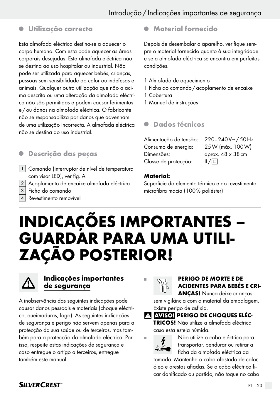Introdução / indicações importantes de segurança | Silvercrest SHK 100 B2 User Manual | Page 23 / 45