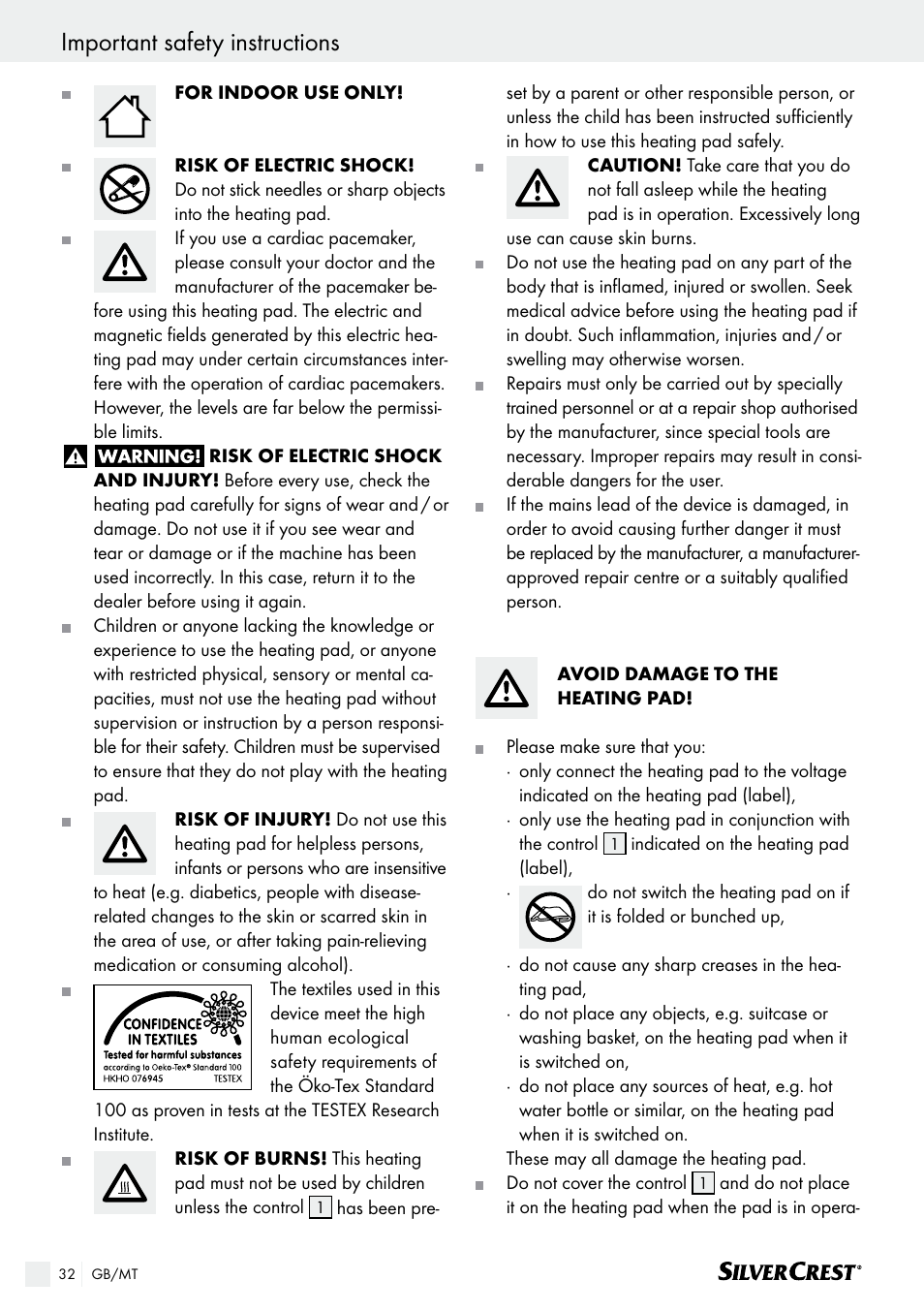 Important safety instructions | Silvercrest SHK 100 B2 User Manual | Page 32 / 45