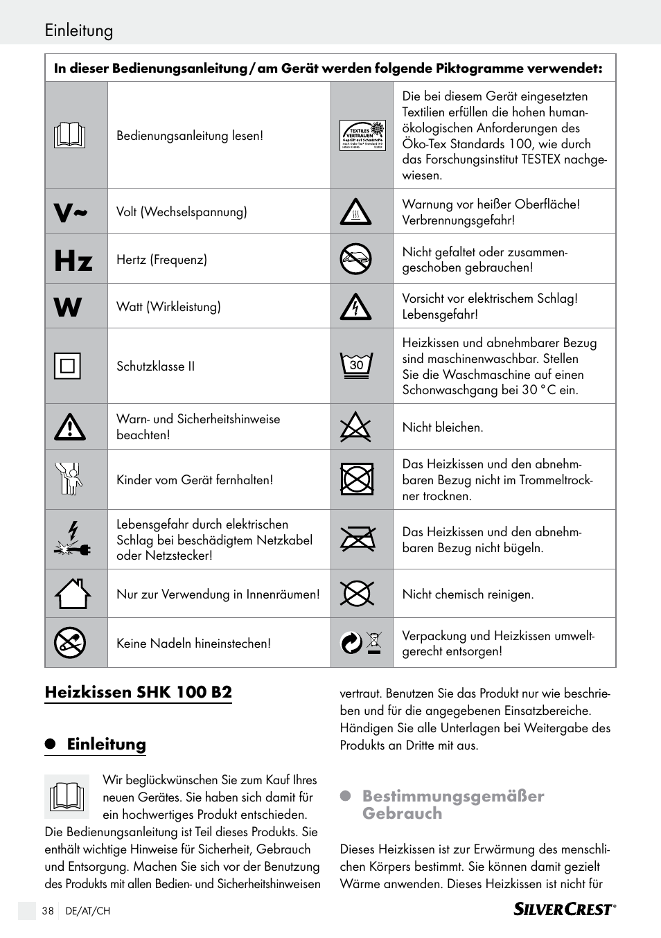 Einleitung, Einleitung / wichtige sicherheitshinweise | Silvercrest SHK 100 B2 User Manual | Page 38 / 45