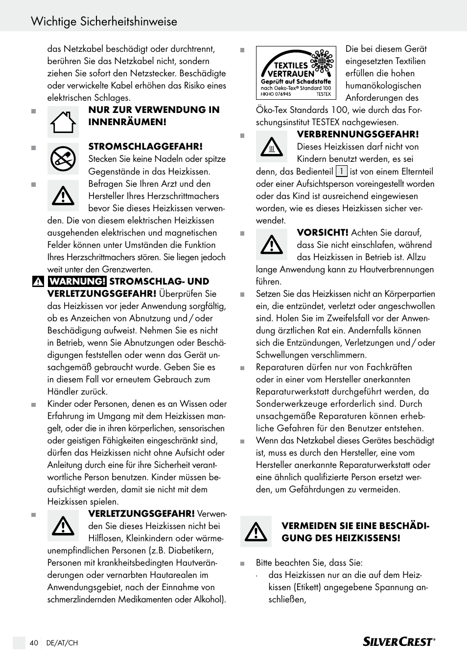 Wichtige sicherheitshinweise | Silvercrest SHK 100 B2 User Manual | Page 40 / 45