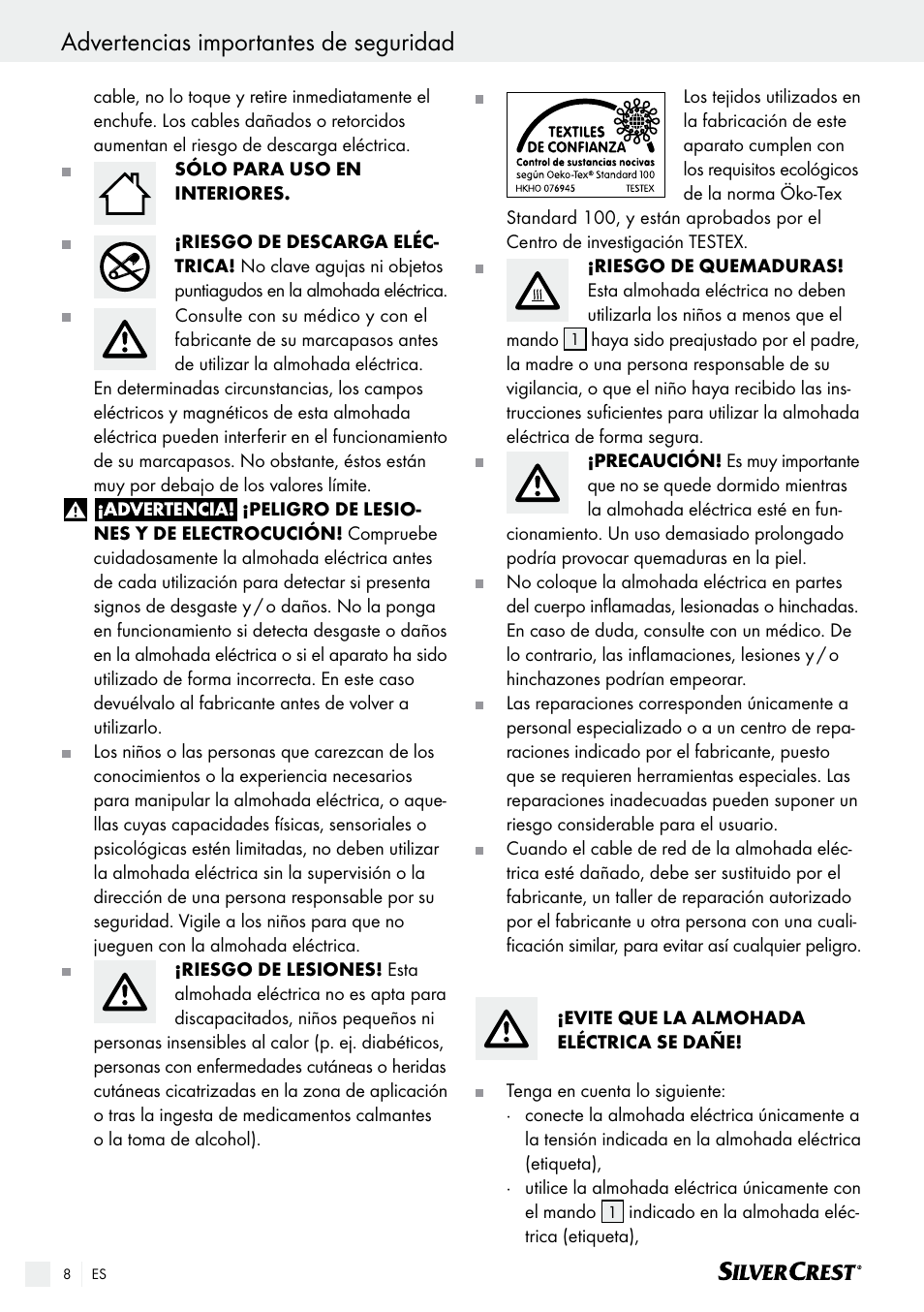 Advertencias importantes de seguridad | Silvercrest SHK 100 B2 User Manual | Page 8 / 45