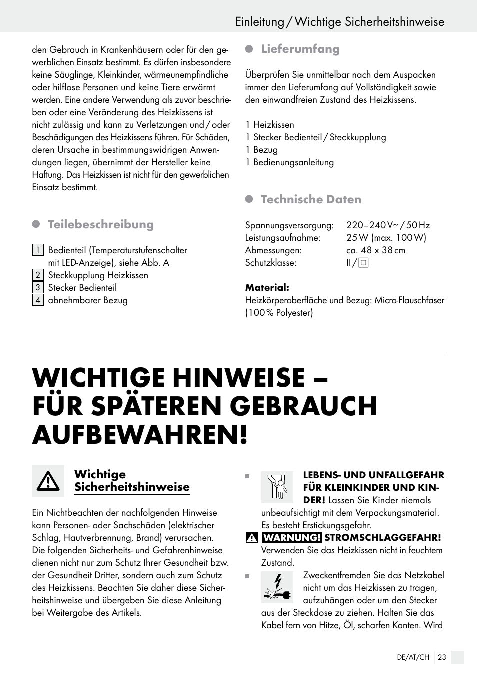 Einleitung, Einleitung / wichtige sicherheitshinweise | Silvercrest SHK 100 B2 User Manual | Page 23 / 36